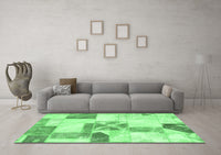 Machine Washable Patchwork Emerald Green Transitional Rug, wshabs5627emgrn