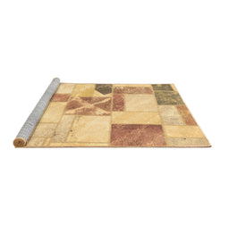 Sideview of Machine Washable Patchwork Brown Transitional Rug, wshabs5627brn