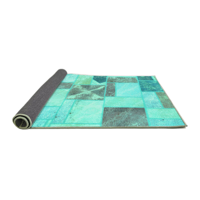 Sideview of Patchwork Turquoise Transitional Rug, abs5627turq
