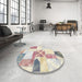 Round Abstract Tan Brown Gold Patchwork Rug in a Office, abs5627