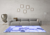 Machine Washable Patchwork Blue Transitional Rug, wshabs5627blu