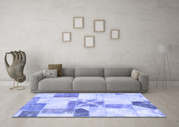 Machine Washable Patchwork Blue Transitional Rug in a Living Room, wshabs5627blu