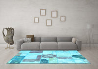 Machine Washable Patchwork Light Blue Transitional Rug, wshabs5627lblu