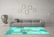 Machine Washable Patchwork Turquoise Transitional Area Rugs in a Living Room,, wshabs5627turq