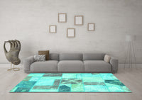 Machine Washable Patchwork Turquoise Transitional Rug, wshabs5627turq