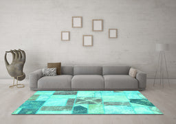 Machine Washable Patchwork Turquoise Transitional Area Rugs in a Living Room,, wshabs5627turq