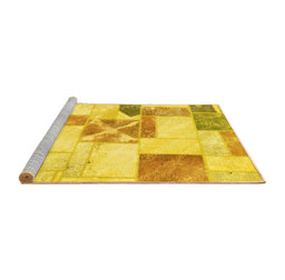 Sideview of Machine Washable Patchwork Yellow Transitional Rug, wshabs5627yw