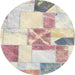 Round Abstract Tan Brown Gold Patchwork Rug, abs5627