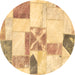 Round Patchwork Brown Transitional Rug, abs5627brn