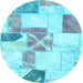 Round Patchwork Light Blue Transitional Rug, abs5627lblu