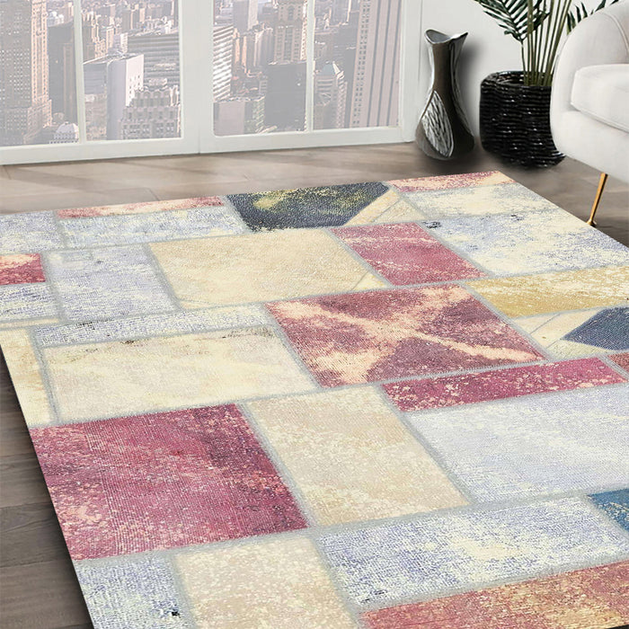 Machine Washable Abstract Tan Brown Gold Rug in a Family Room, wshabs5627