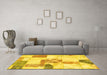 Machine Washable Patchwork Yellow Transitional Rug in a Living Room, wshabs5627yw