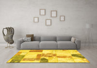 Machine Washable Patchwork Yellow Transitional Rug, wshabs5627yw