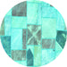 Round Machine Washable Patchwork Turquoise Transitional Area Rugs, wshabs5627turq