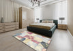 Abstract Tan Brown Gold Patchwork Rug in a Bedroom, abs5627