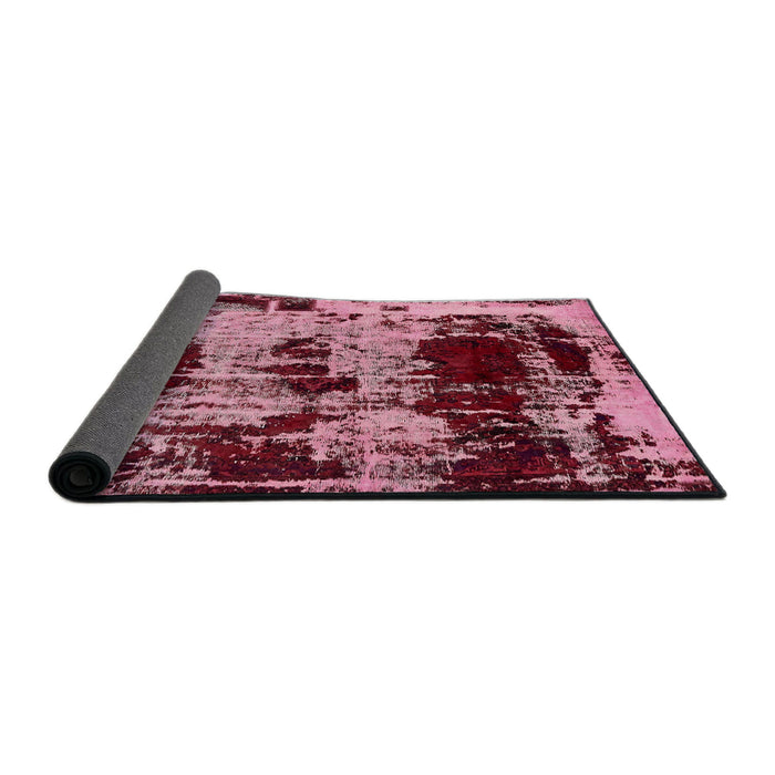 Sideview of Abstract Wine Red Patchwork Rug, abs5628
