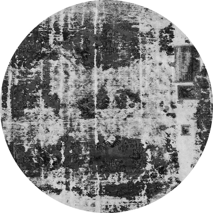 Round Machine Washable Patchwork Gray Transitional Rug, wshabs5628gry