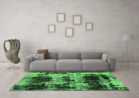 Machine Washable Patchwork Emerald Green Transitional Rug, wshabs5628emgrn