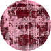 Round Abstract Wine Red Patchwork Rug, abs5628