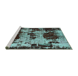 Sideview of Machine Washable Patchwork Turquoise Transitional Area Rugs, wshabs5628turq