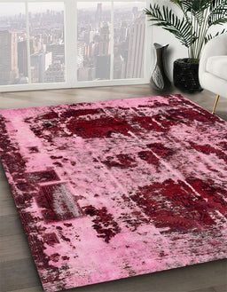 Machine Washable Abstract Red Wine or Wine Red Rug in a Family Room, wshabs5628