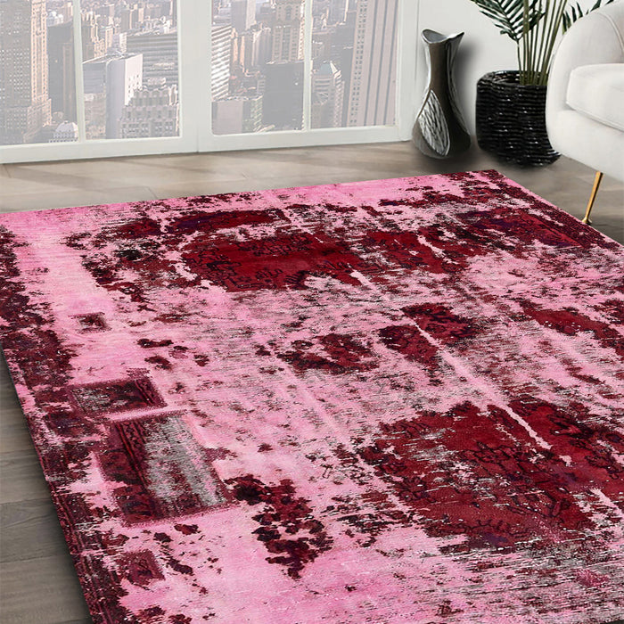 Machine Washable Abstract Red Wine or Wine Red Rug in a Family Room, wshabs5628