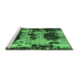 Sideview of Machine Washable Patchwork Emerald Green Transitional Area Rugs, wshabs5628emgrn