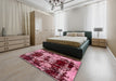 Abstract Wine Red Patchwork Rug in a Bedroom, abs5628