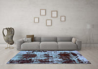 Machine Washable Patchwork Light Blue Transitional Rug, wshabs5628lblu