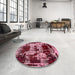 Round Machine Washable Abstract Red Wine or Wine Red Rug in a Office, wshabs5628