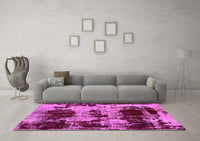 Machine Washable Patchwork Pink Transitional Rug, wshabs5628pnk