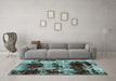 Machine Washable Patchwork Turquoise Transitional Area Rugs in a Living Room,, wshabs5628turq