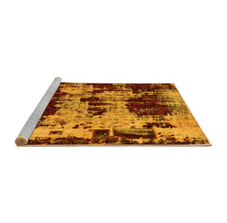 Sideview of Machine Washable Patchwork Yellow Transitional Rug, wshabs5628yw