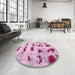 Round Machine Washable Abstract Pink Rug in a Office, wshabs5629