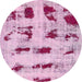 Round Machine Washable Abstract Pink Rug, wshabs5629