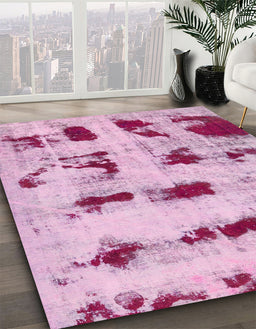 Machine Washable Abstract Pink Rug in a Family Room, wshabs5629