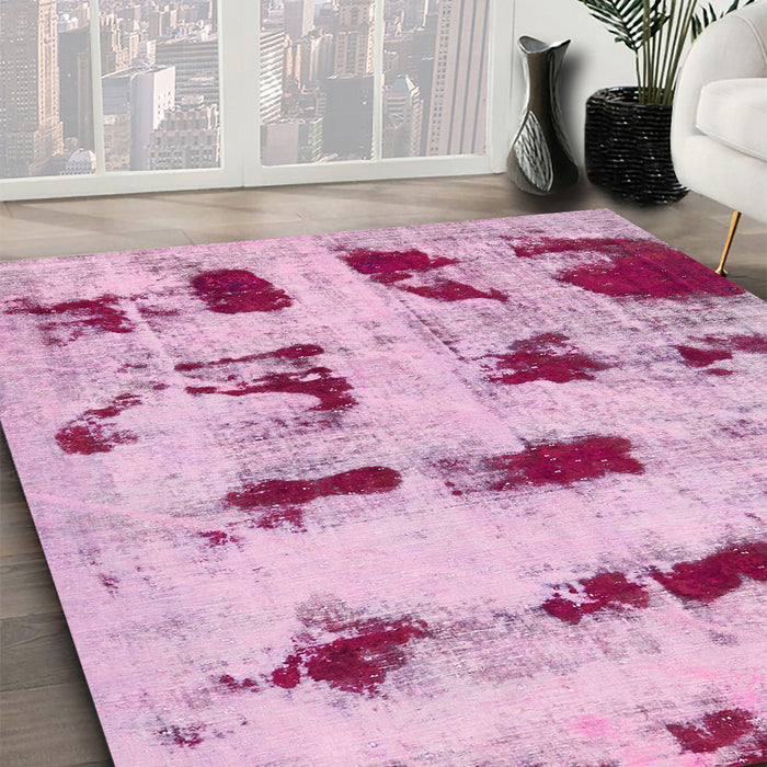 Machine Washable Abstract Pink Rug in a Family Room, wshabs5629