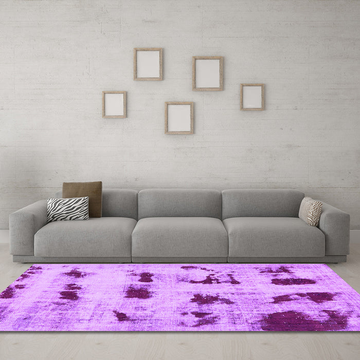 Machine Washable Persian Purple Bohemian Area Rugs in a Living Room, wshabs5629pur