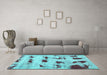 Machine Washable Persian Turquoise Bohemian Area Rugs in a Living Room,, wshabs5629turq