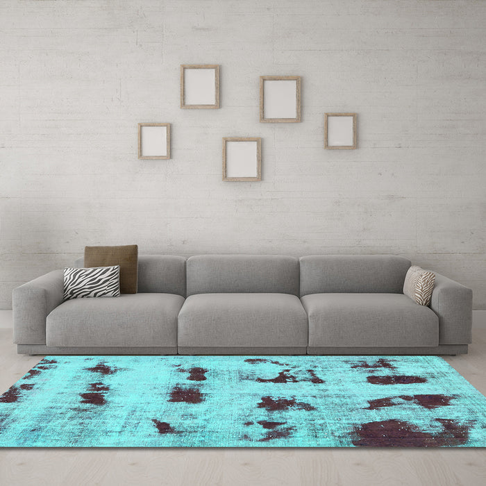 Machine Washable Persian Turquoise Bohemian Area Rugs in a Living Room,, wshabs5629turq