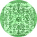 Round Machine Washable Abstract Emerald Green Modern Area Rugs, wshabs562emgrn