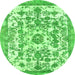 Round Machine Washable Abstract Green Modern Area Rugs, wshabs562grn