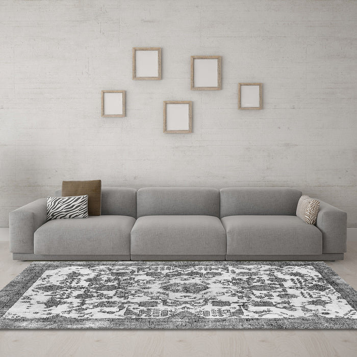 Machine Washable Abstract Gray Modern Rug in a Living Room,, wshabs562gry