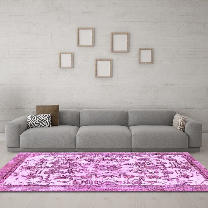 Machine Washable Abstract Purple Modern Area Rugs in a Living Room, wshabs562pur