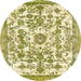 Round Machine Washable Abstract Dark Yellow Green Rug, wshabs562