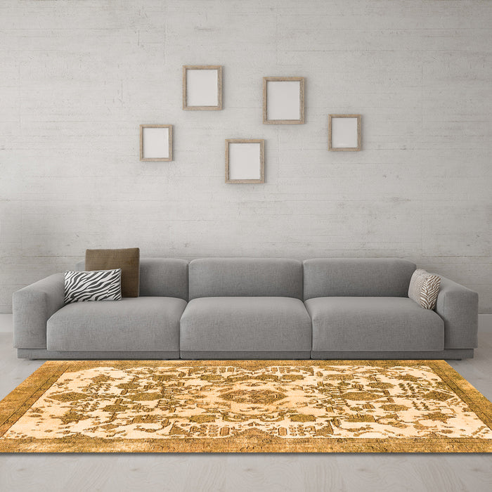 Machine Washable Abstract Orange Modern Area Rugs in a Living Room, wshabs562org