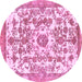 Round Machine Washable Abstract Pink Modern Rug, wshabs562pnk