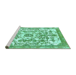 Sideview of Machine Washable Abstract Turquoise Modern Area Rugs, wshabs562turq