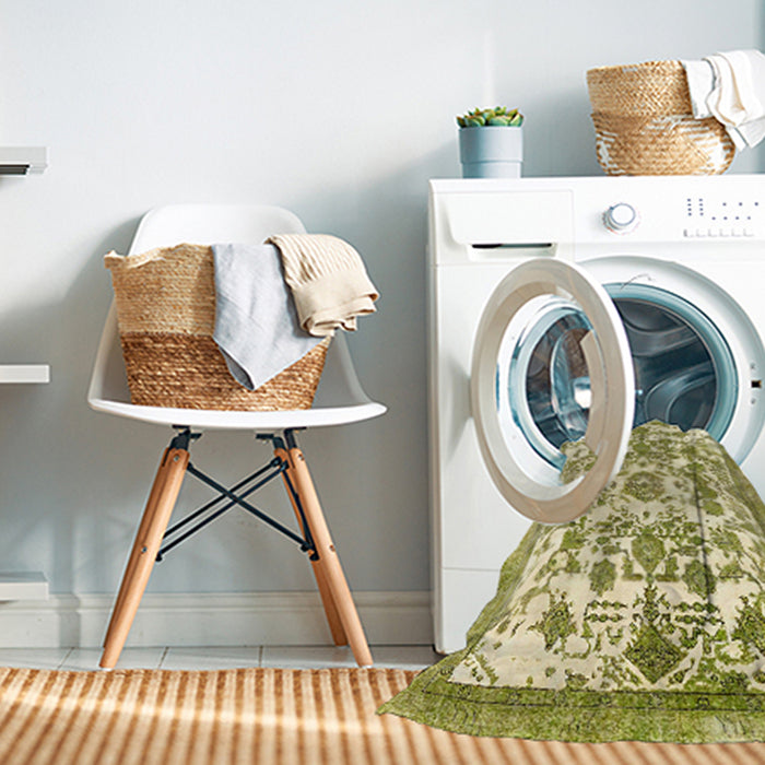 Machine Washable Abstract Dark Yellow Green Rug in a Washing Machine, wshabs562