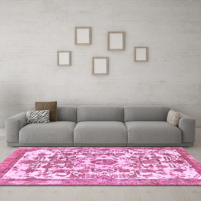 Machine Washable Abstract Pink Modern Rug in a Living Room, wshabs562pnk